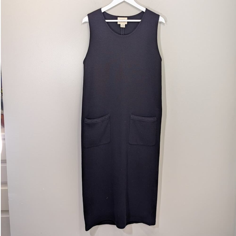 VTG Field Manor Merino Wool Dress Black Sleeveless Midi Quiet Luxury - Size S